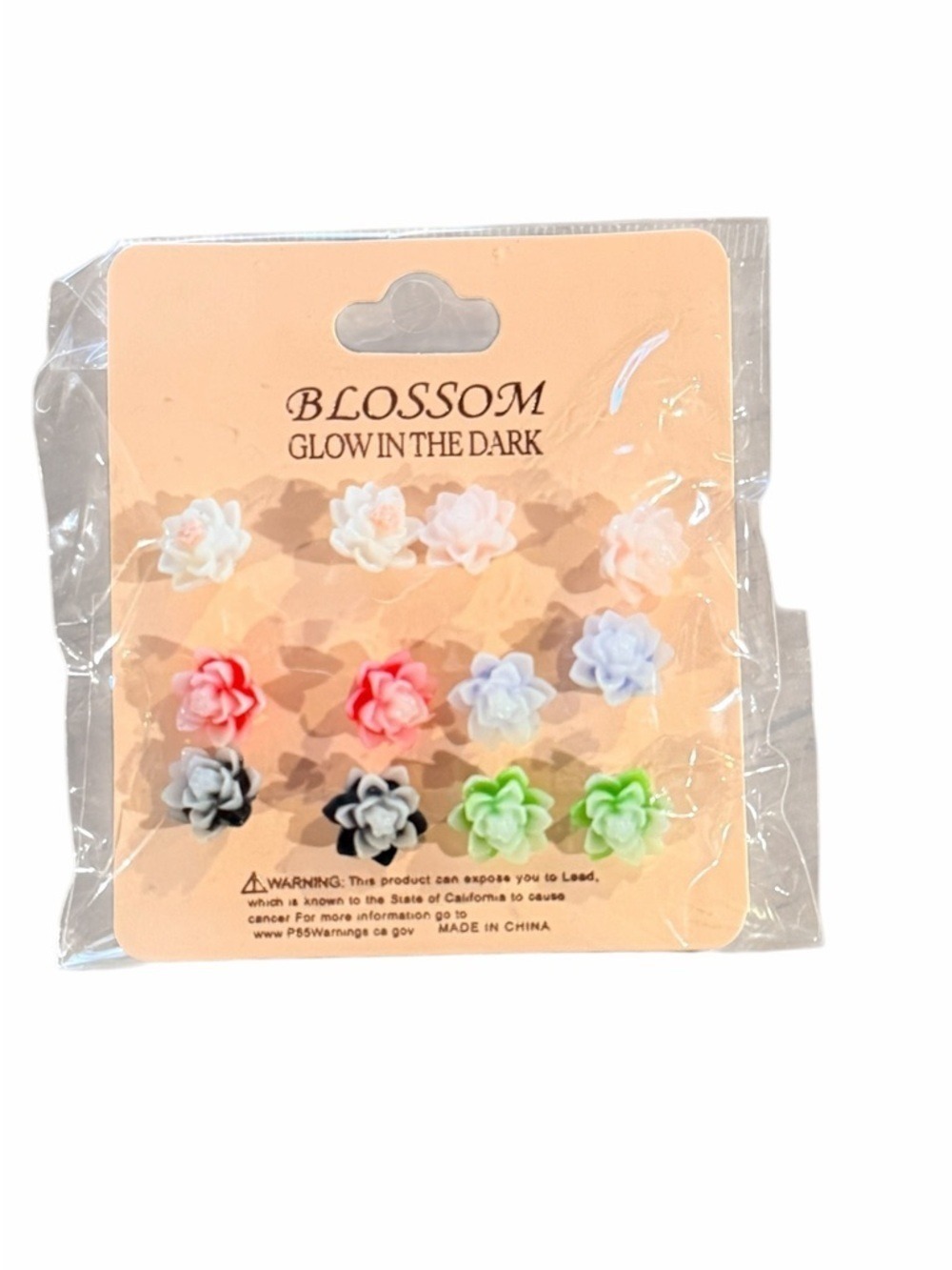 Blossom Flower Stud Earrings Multi Color Pack Glow in the Dark